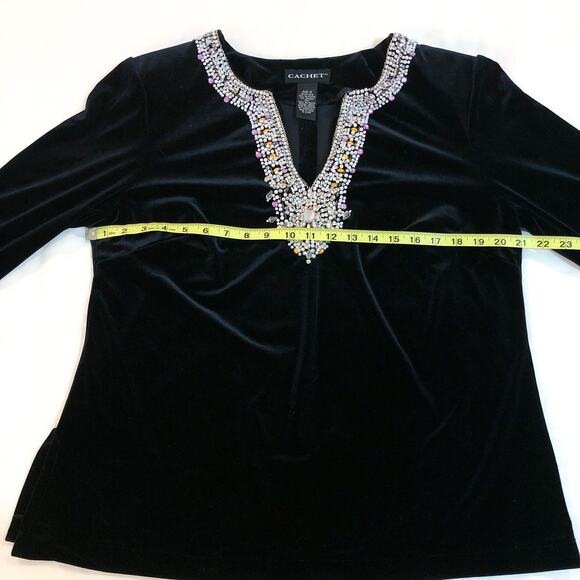 Cachet Vintage Black Velvet Beaded Blouse Top - Picture 7 of 9